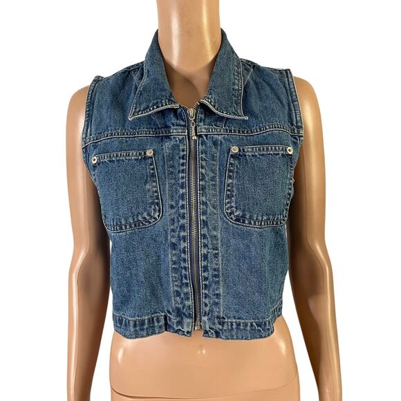 Kathy Ireland Denim Zip Vest Womens Small Blue Jean Sleeveless Jacket Top - Picture 3 of 8